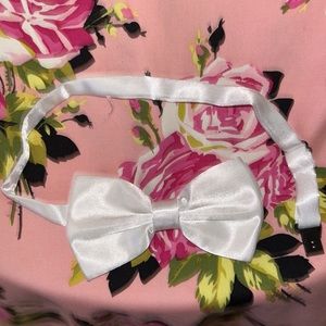 White satin bow tie clip on for guy prom dance wedding bachelor chip in dale